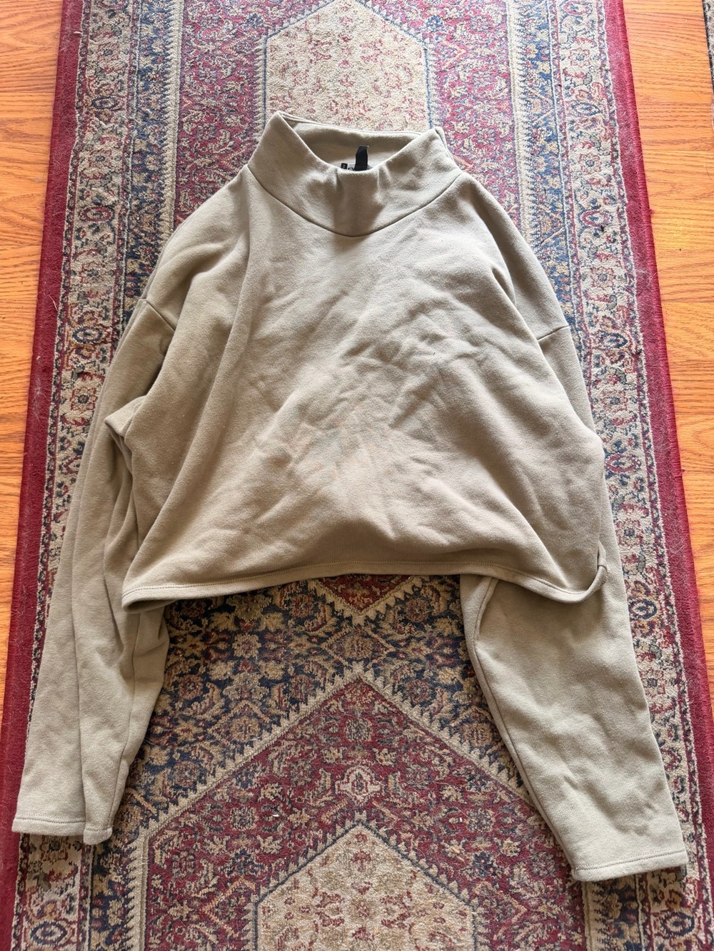 Express Cozy Cropped Funnel Neck Sweatshirt in Light Taupe